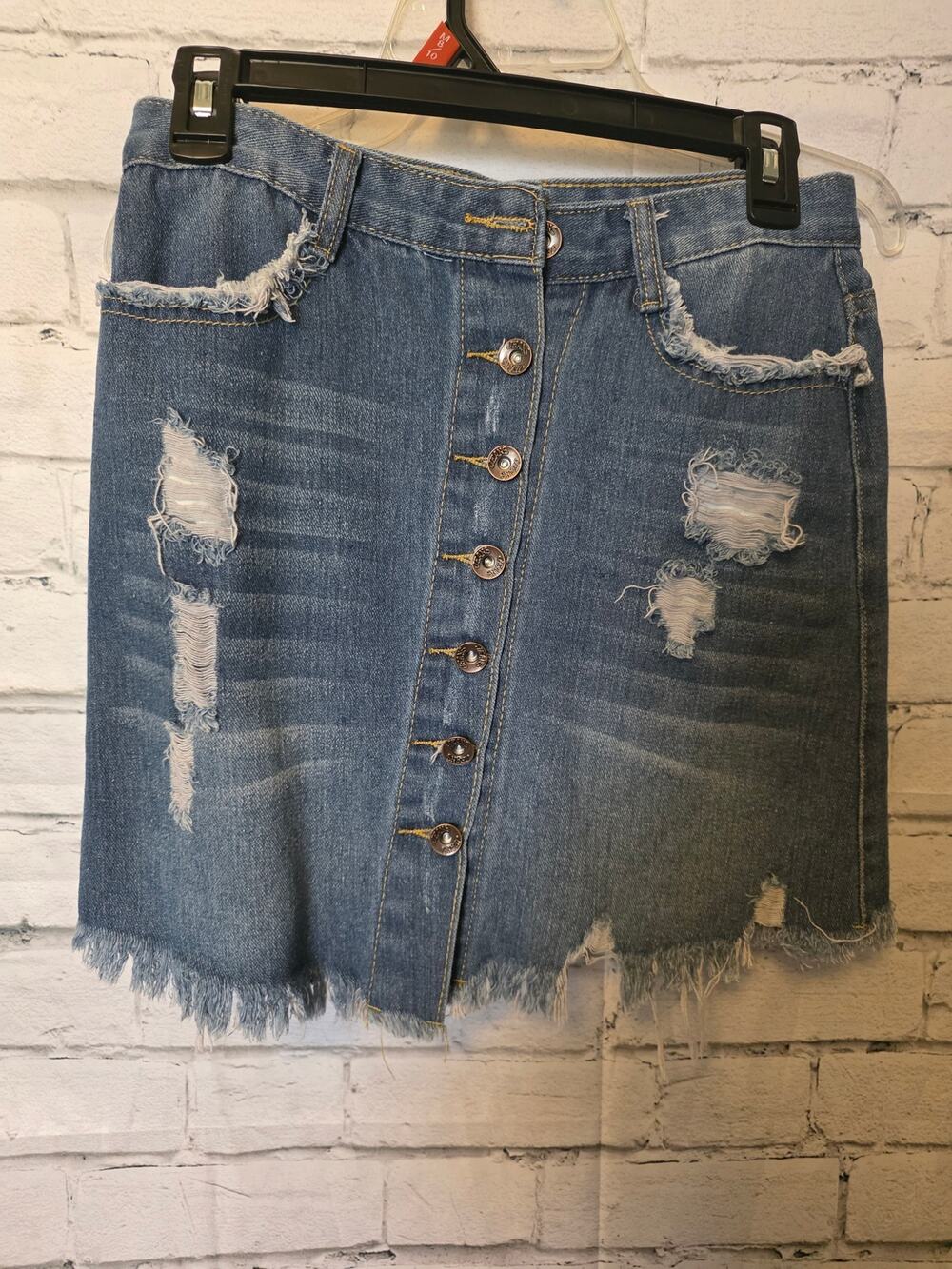 Floral Blooming Blue Jean Mini Skirt